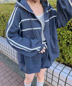 レースパイピングジップパーカー
