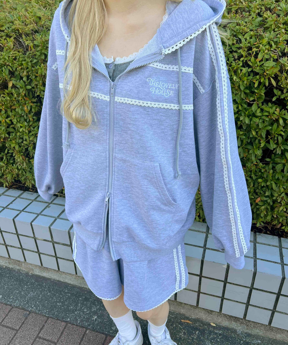 レースパイピングジップパーカー