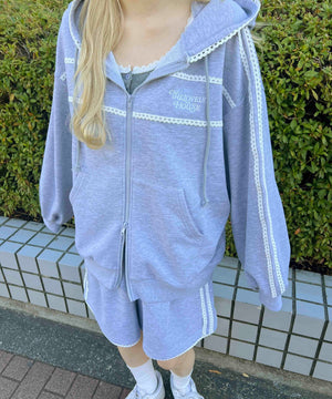 レースパイピングジップパーカー