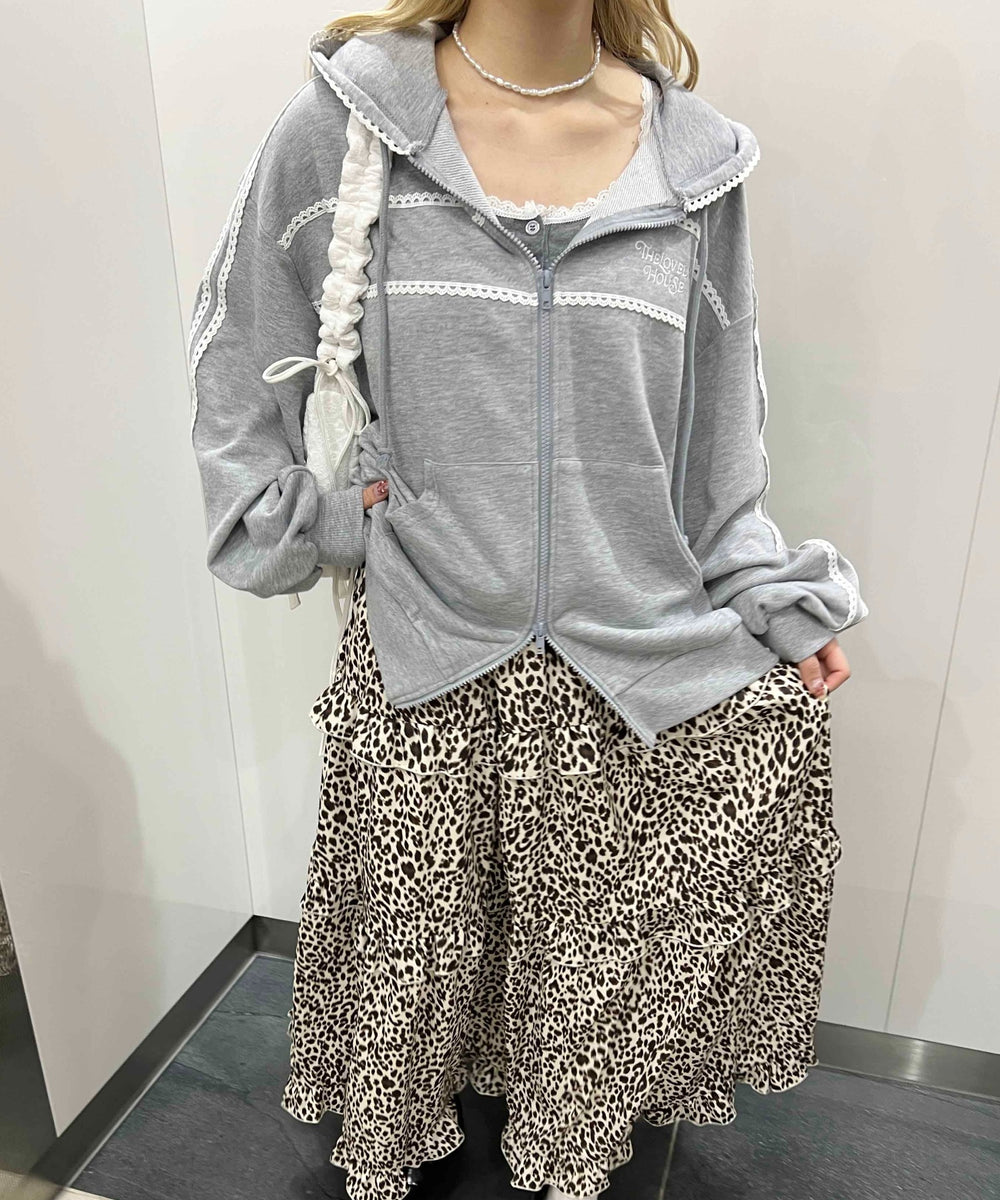 レースパイピングジップパーカー