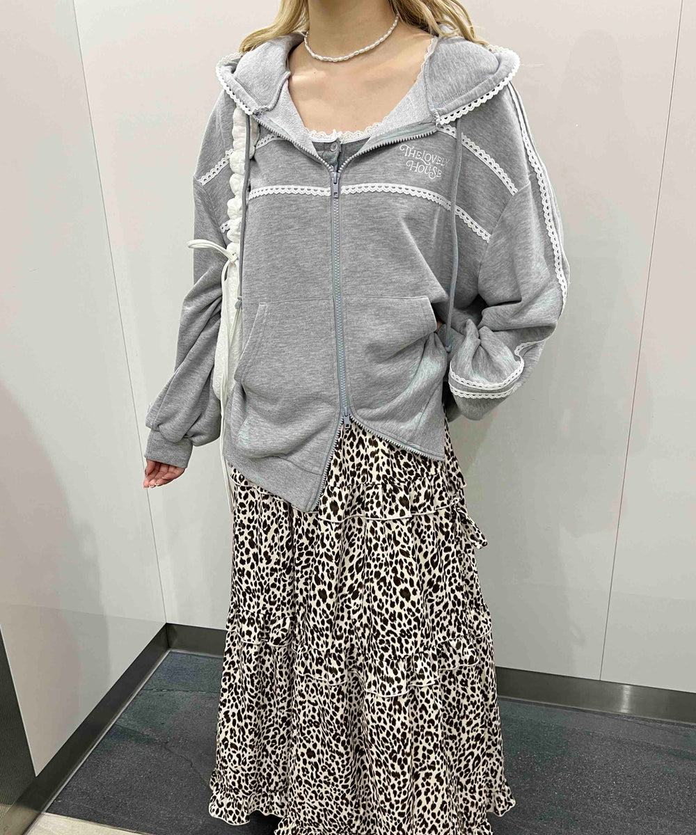 レースパイピングジップパーカー