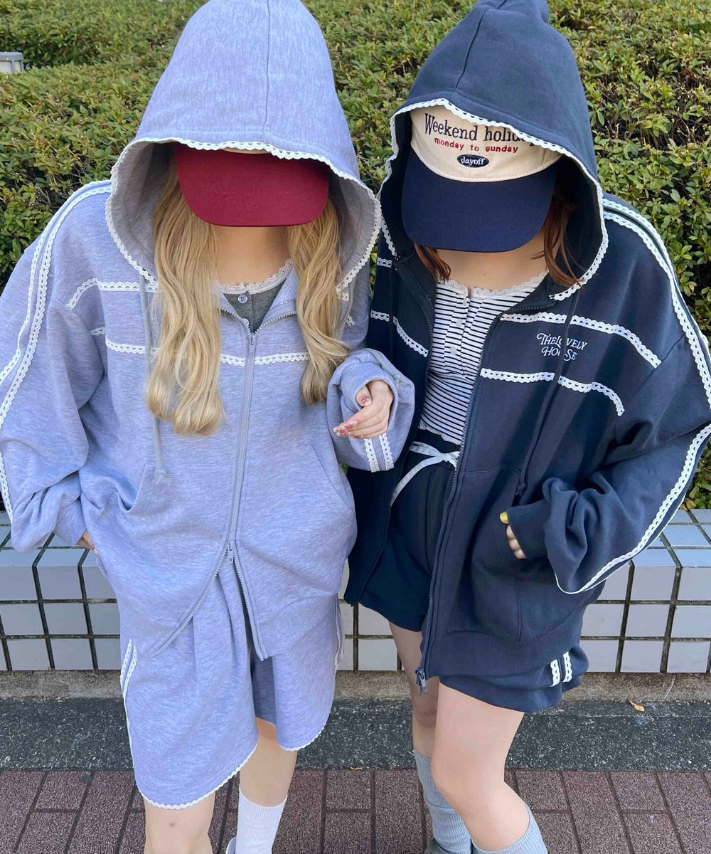 レースパイピングジップパーカー