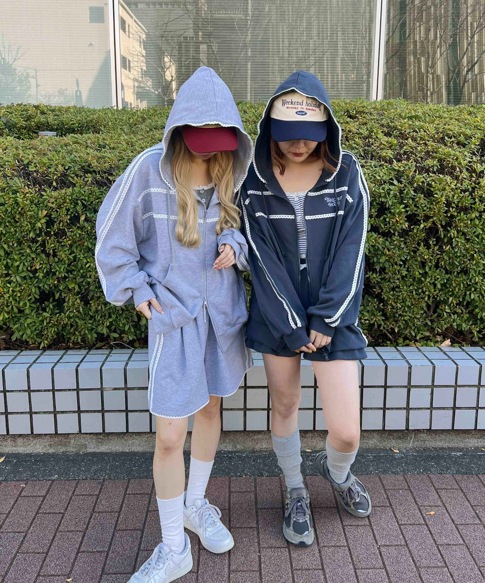 レースパイピングジップパーカー