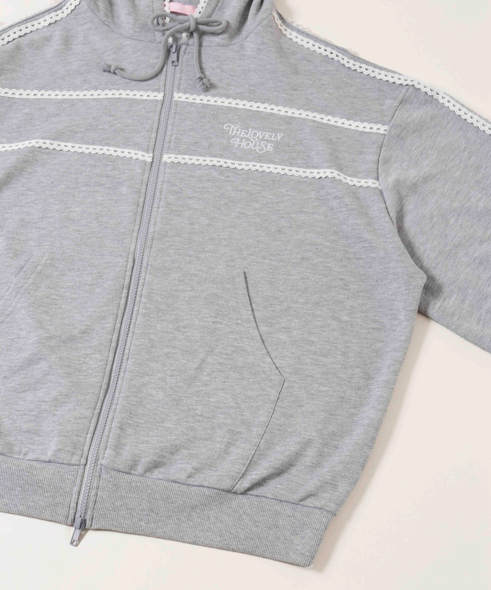 レースパイピングジップパーカー