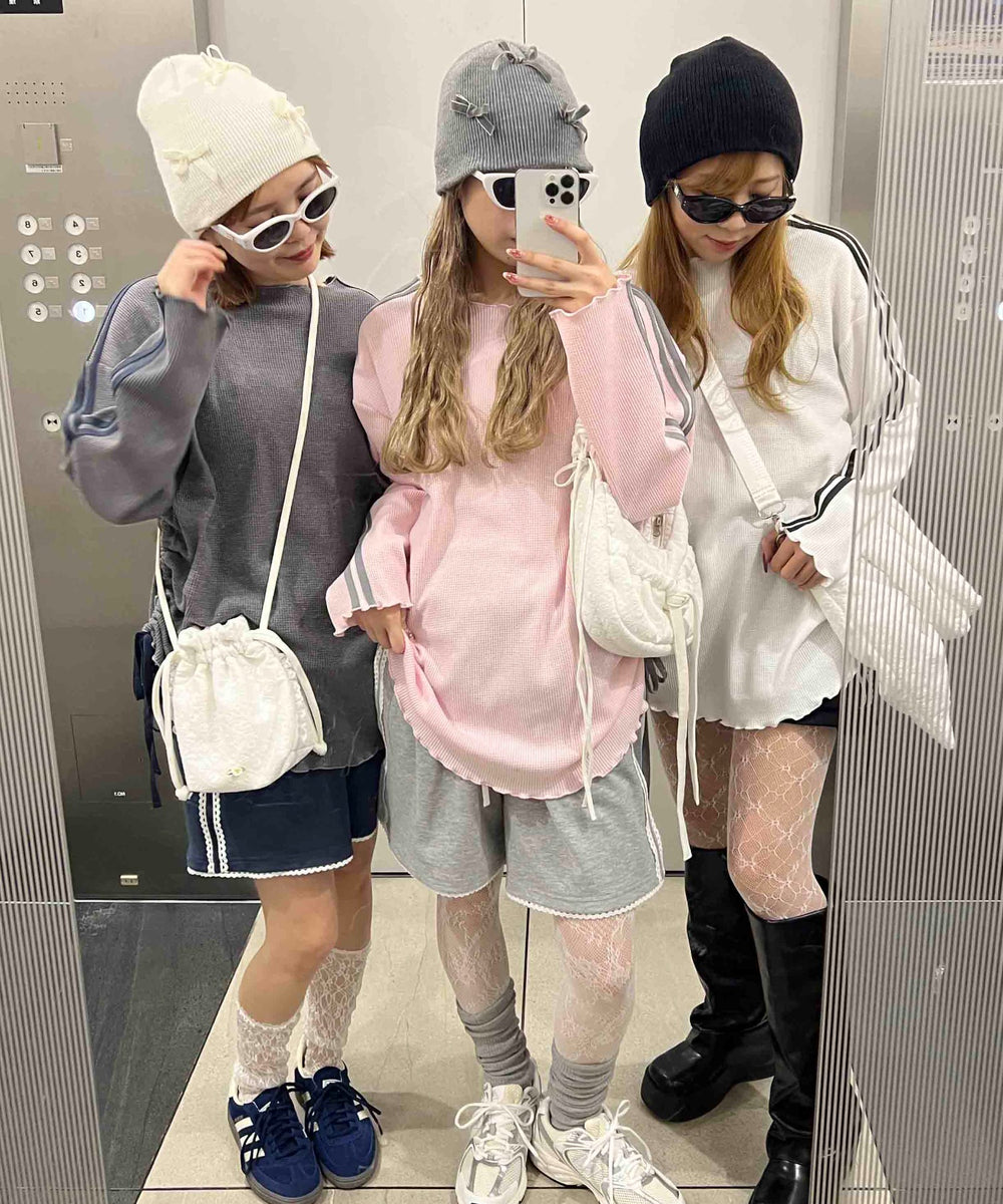 サイドドロスト2ラインワッフルロンT