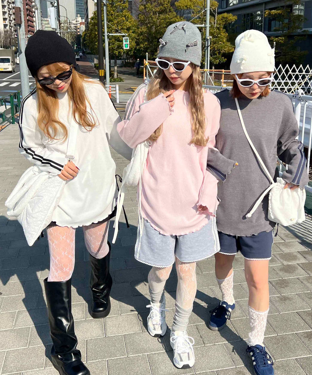 サイドドロスト2ラインワッフルロンT