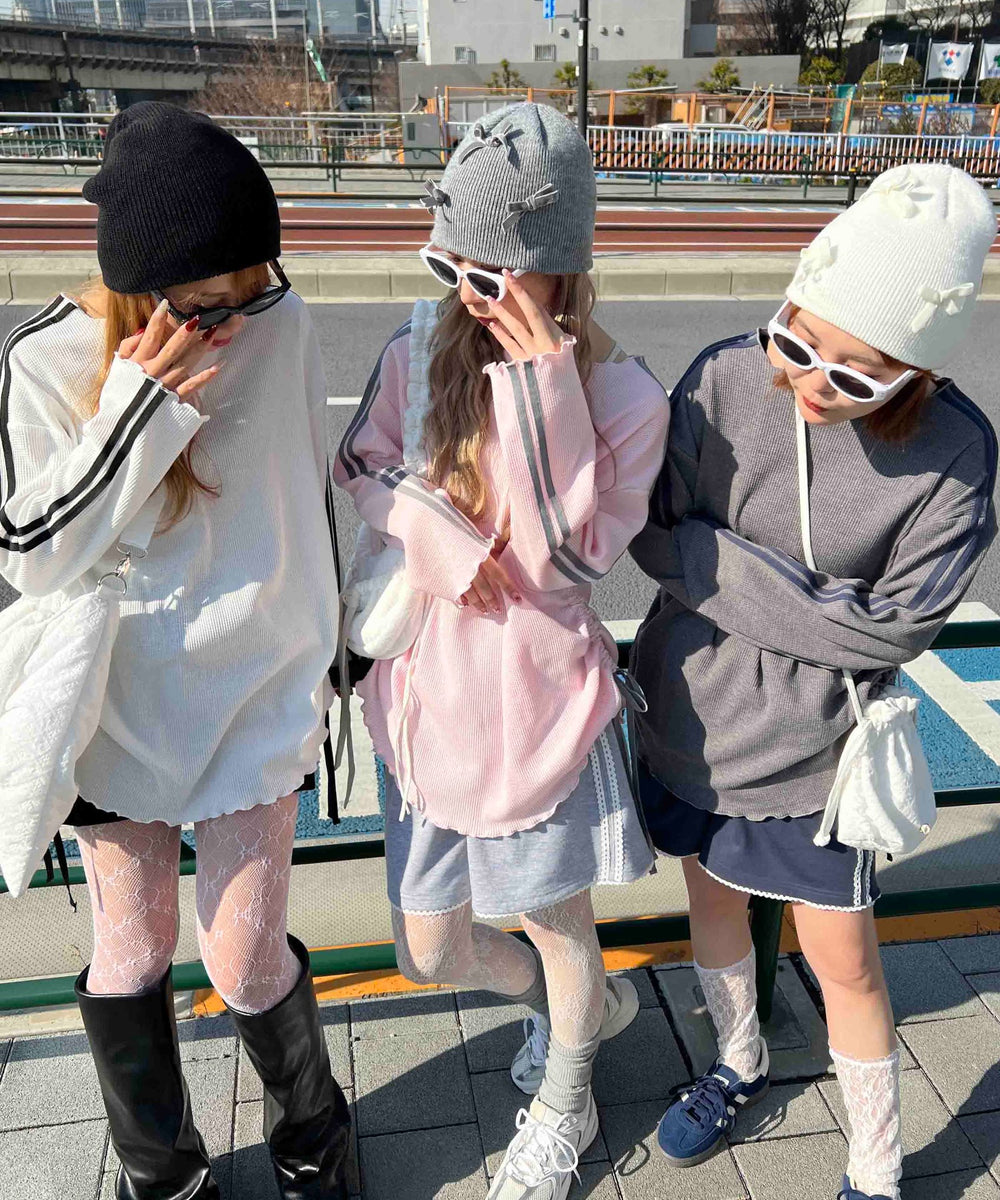 サイドドロスト2ラインワッフルロンT