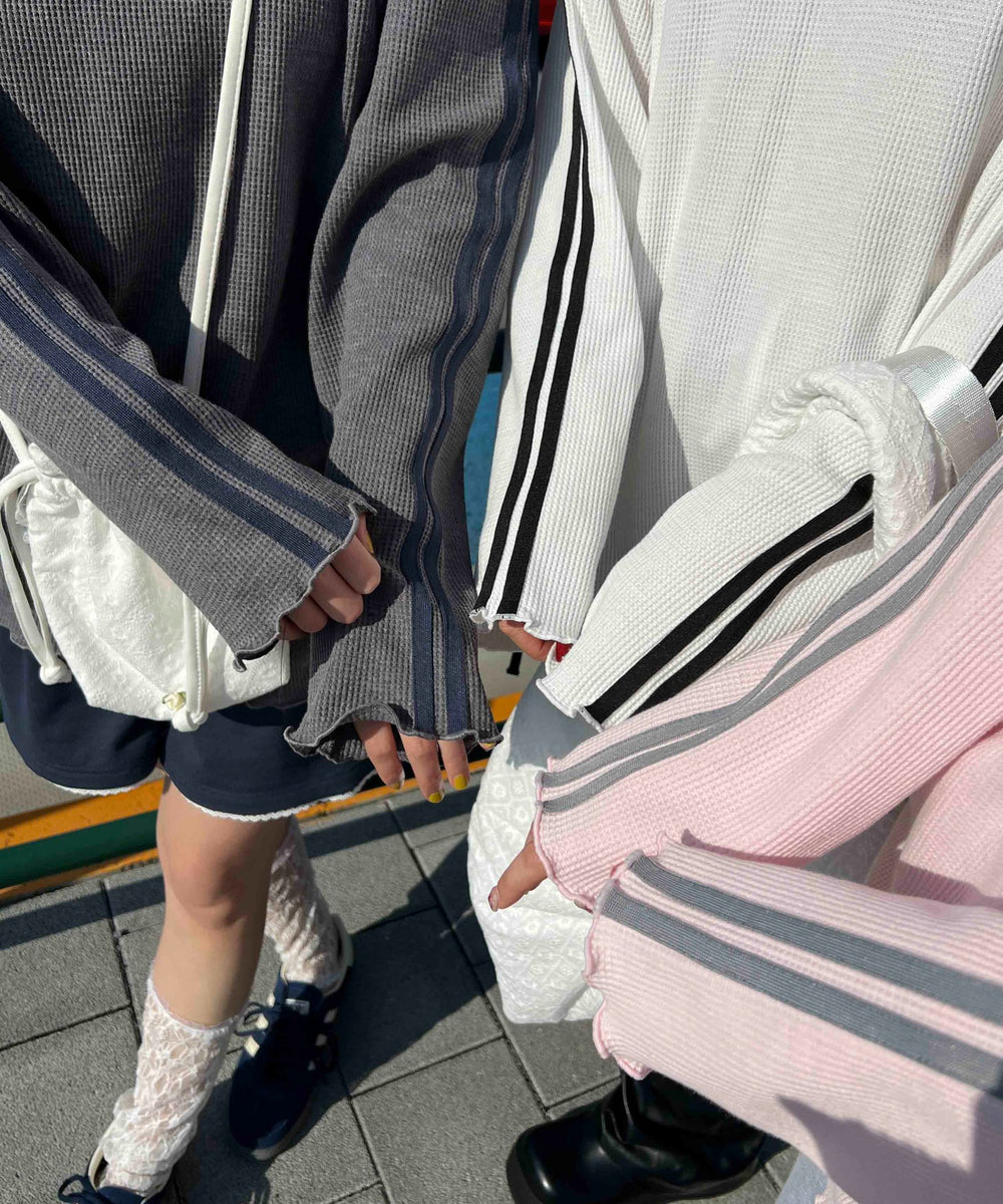 サイドドロスト2ラインワッフルロンT