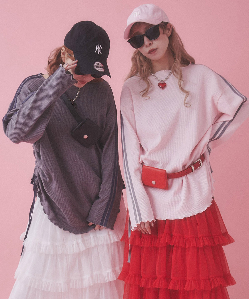 サイドドロスト2ラインワッフルロンT