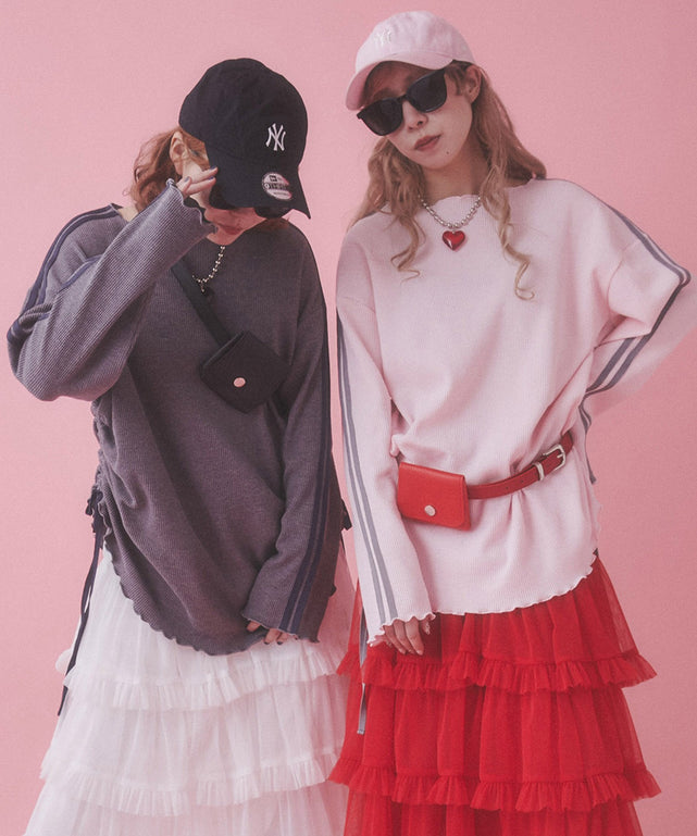 サイドドロスト2ラインワッフルロンT