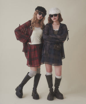 シアーチェックリボンビッグシャツ