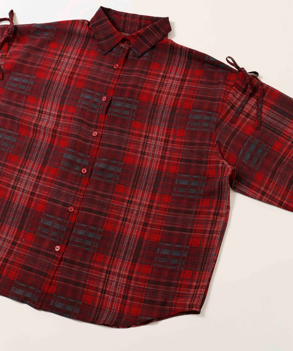 シアーチェックリボンビッグシャツ