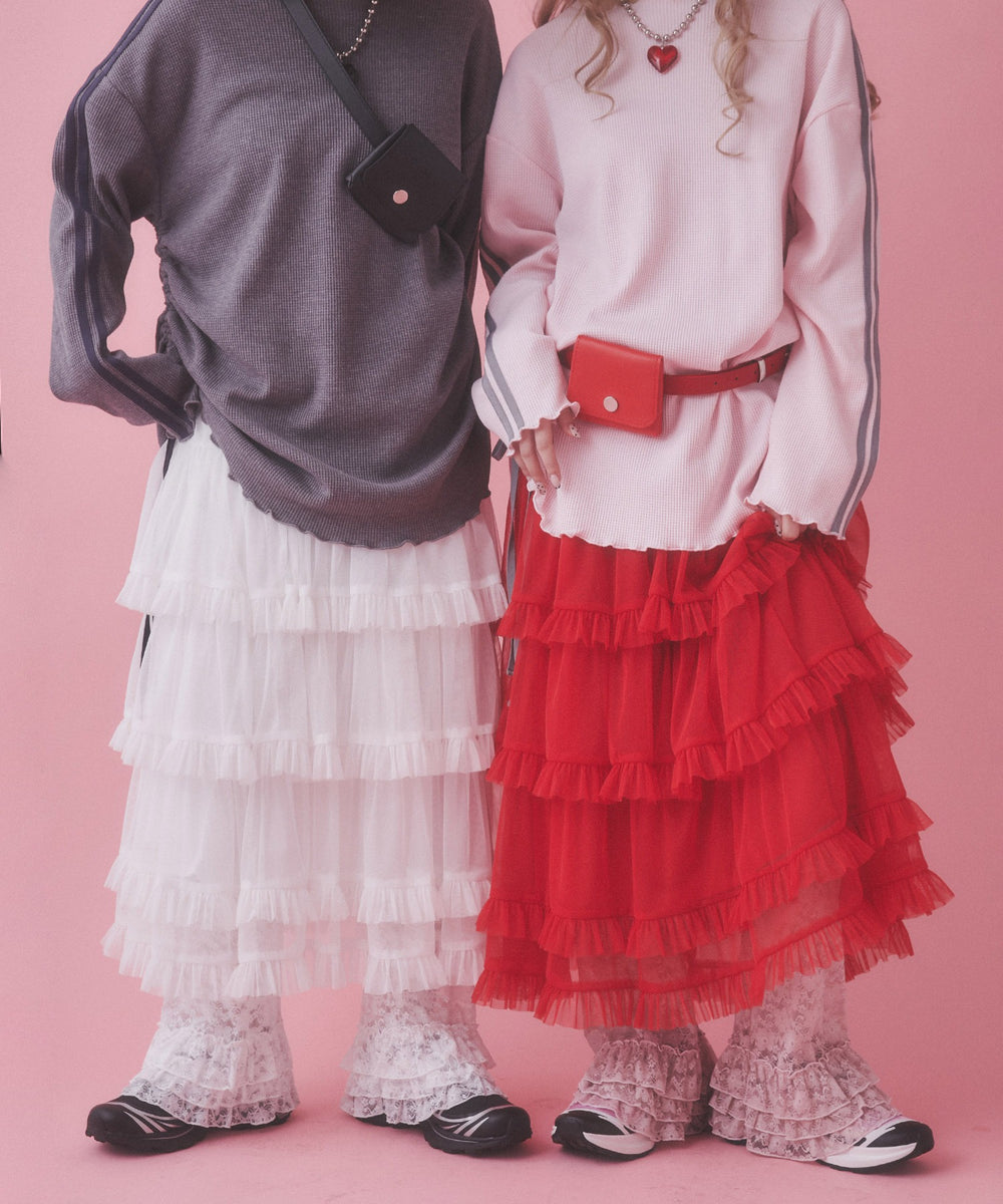 チュールティアードロングスカート