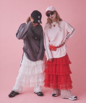 チュールティアードロングスカート