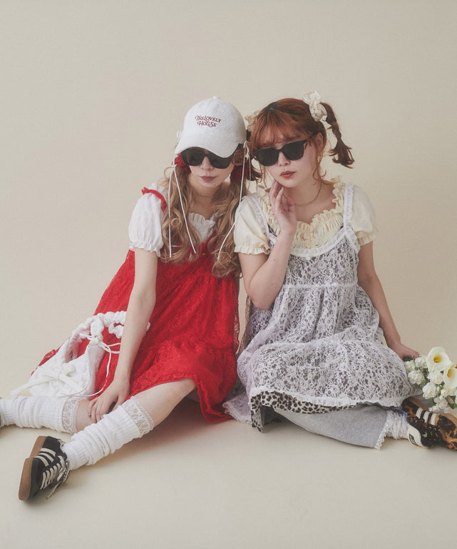 サイドリボンコットンレースキャップ