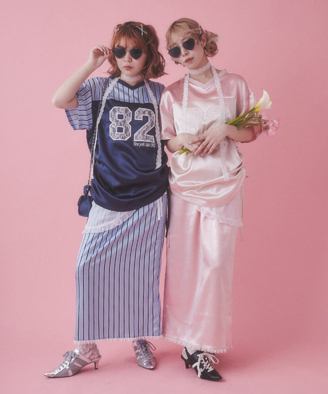 シアーエプロンセットサテンロングスカート