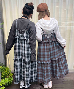 ネルチェックロングキャミワンピース