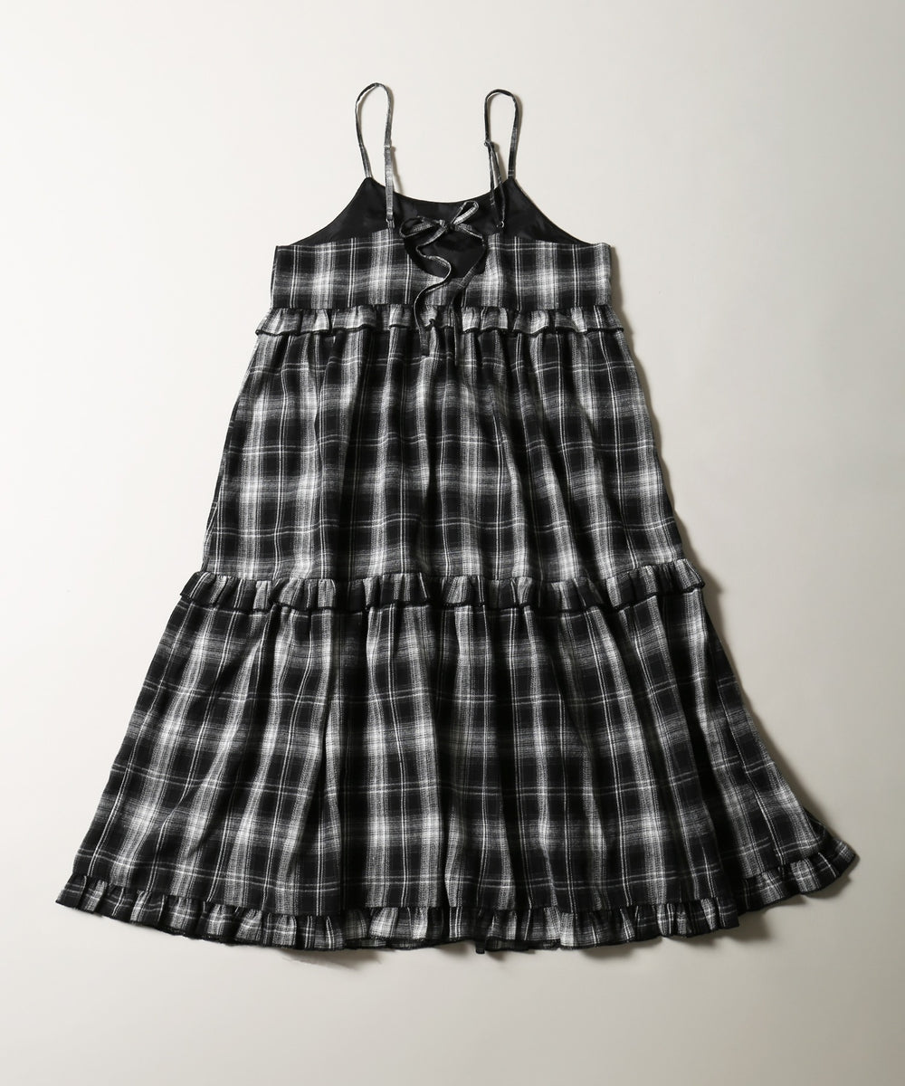 ネルチェックロングキャミワンピース