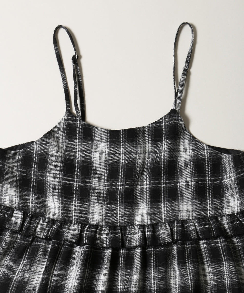 ネルチェックロングキャミワンピース