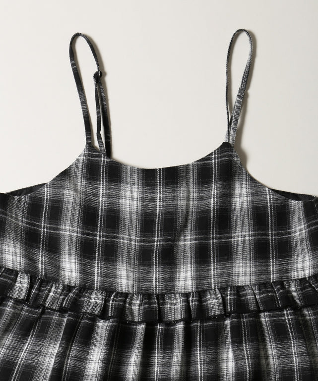 ネルチェックロングキャミワンピース