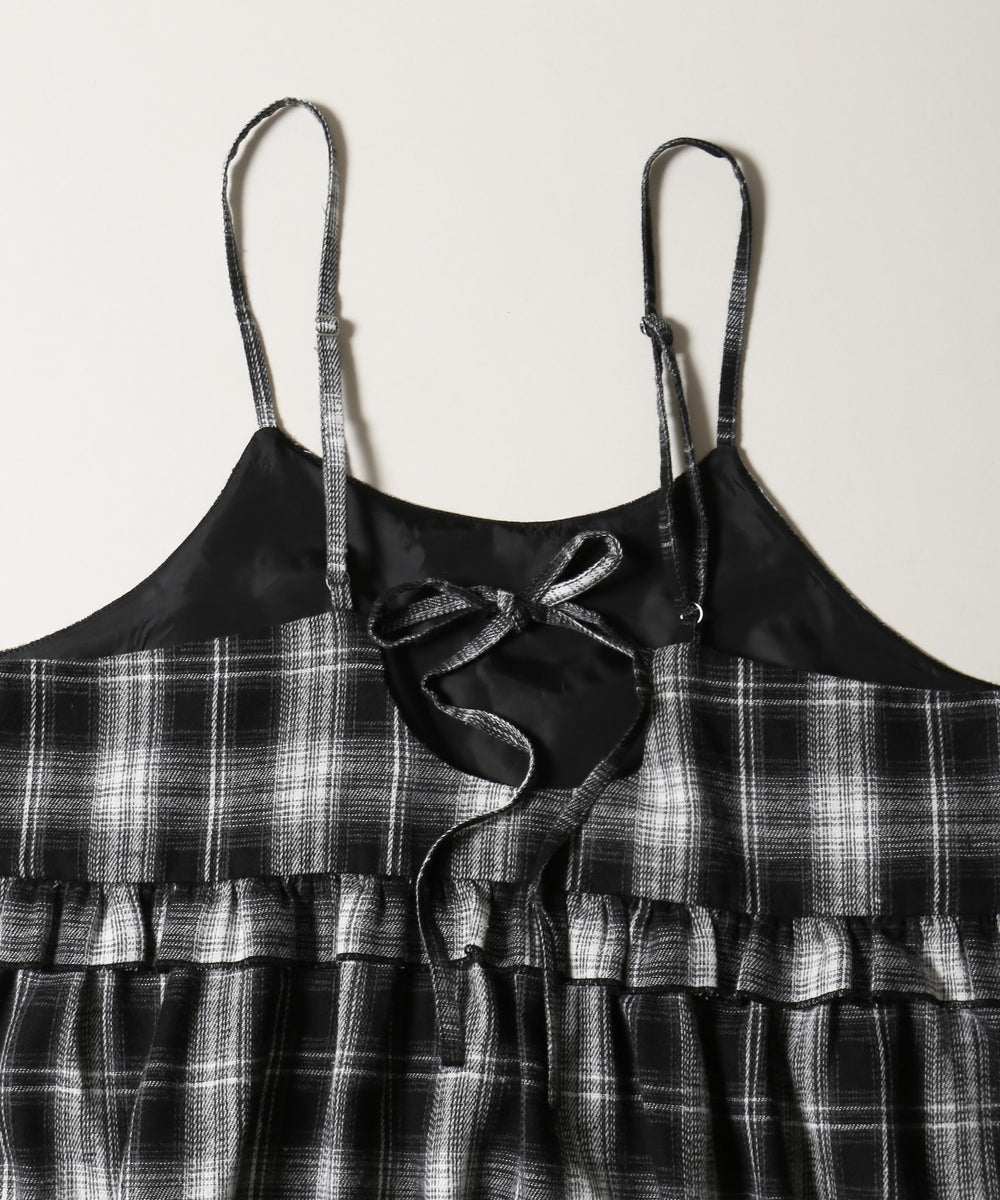 ネルチェックロングキャミワンピース