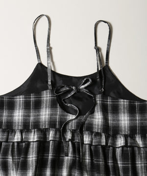 ネルチェックロングキャミワンピース