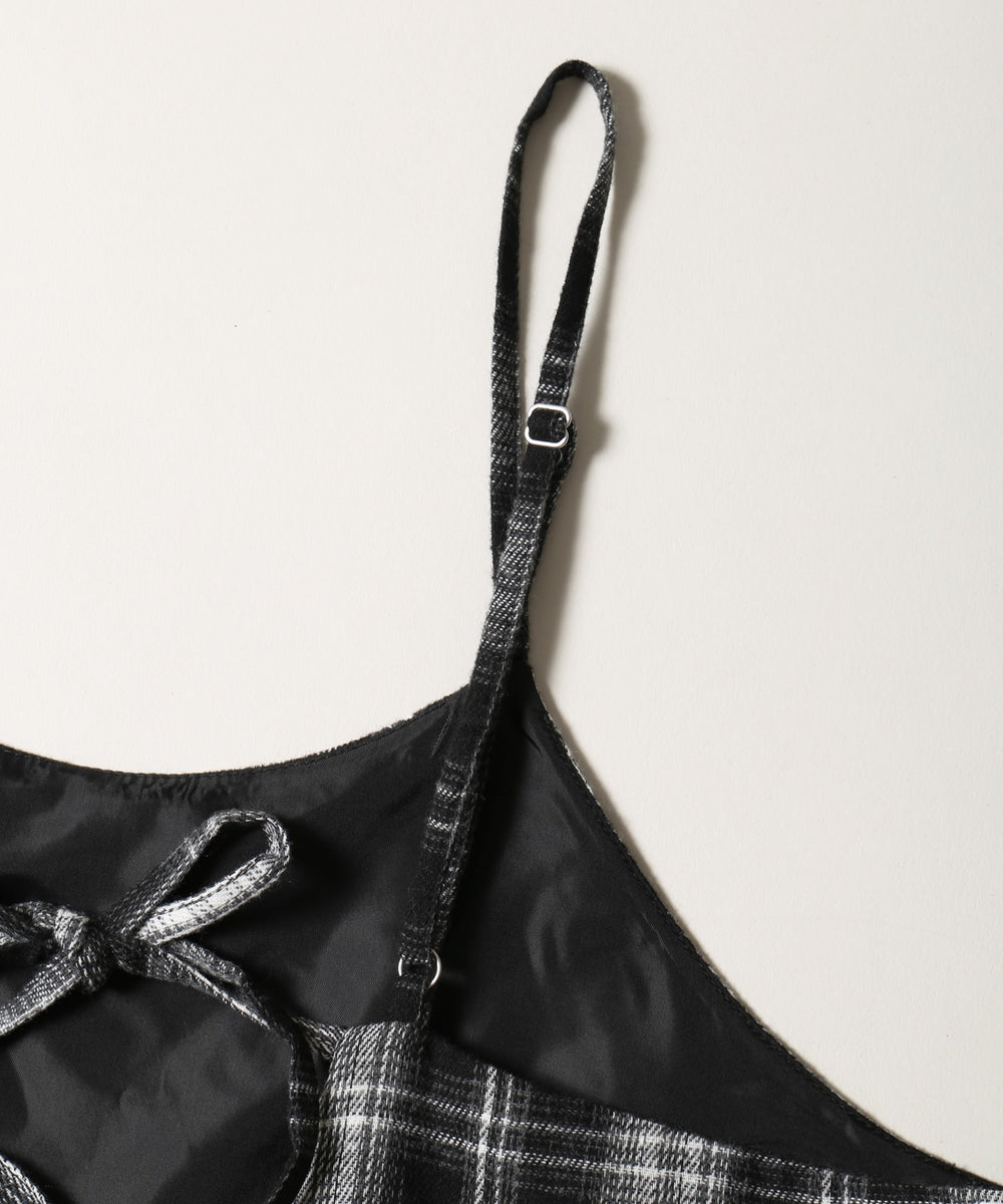 ネルチェックロングキャミワンピース