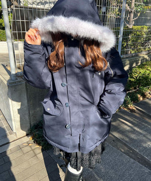 ネイビー モデル：157㎝ Mサイズ着用