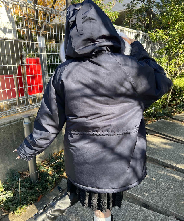 ネイビー モデル：157㎝ Mサイズ着用