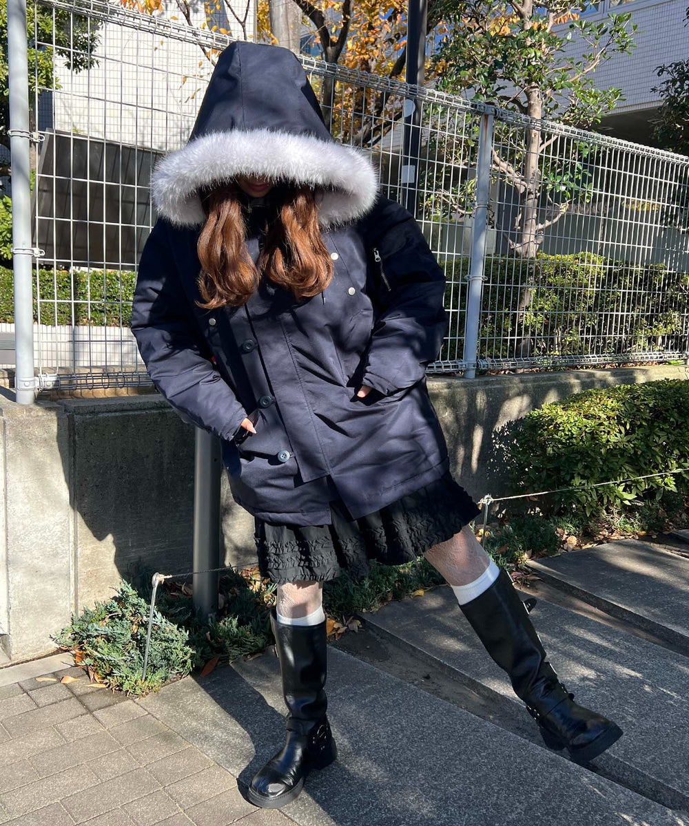 ネイビー モデル：157㎝ Mサイズ着用