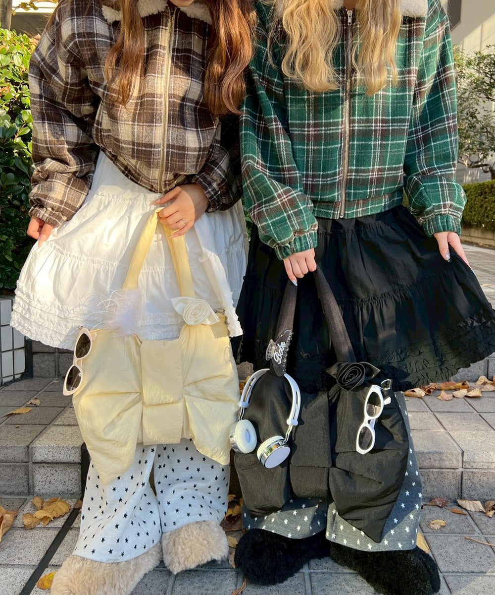 ボア襟チェック柄ブルゾン