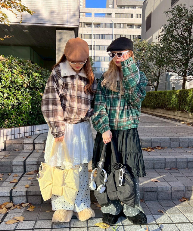 ボア襟チェック柄ブルゾン