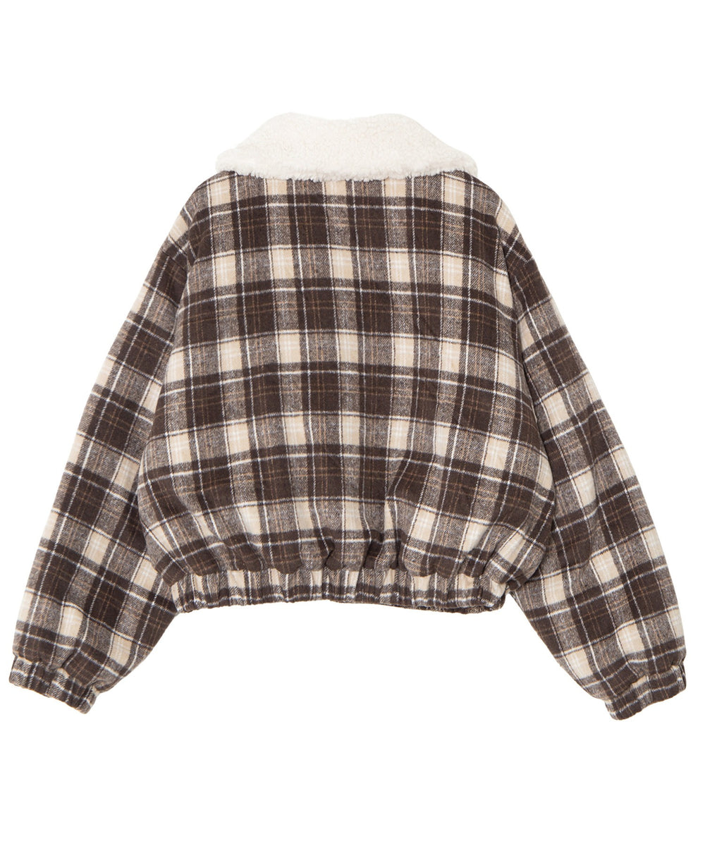 ボア襟チェック柄ブルゾン