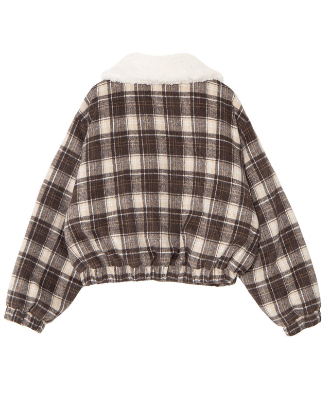 ボア襟チェック柄ブルゾン