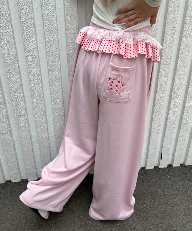 パッチワークスウェットパンツ/ピンク モデル：160㎝ F着用