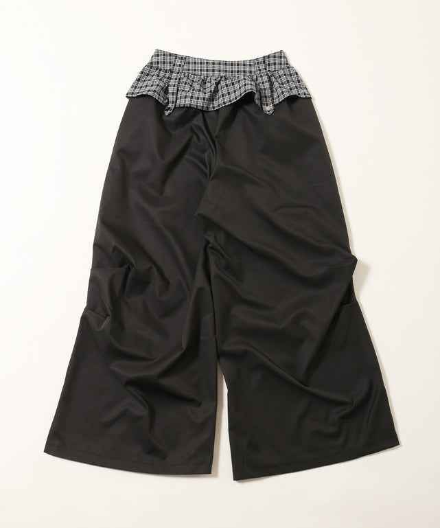 チェックレイヤードワイドパンツ