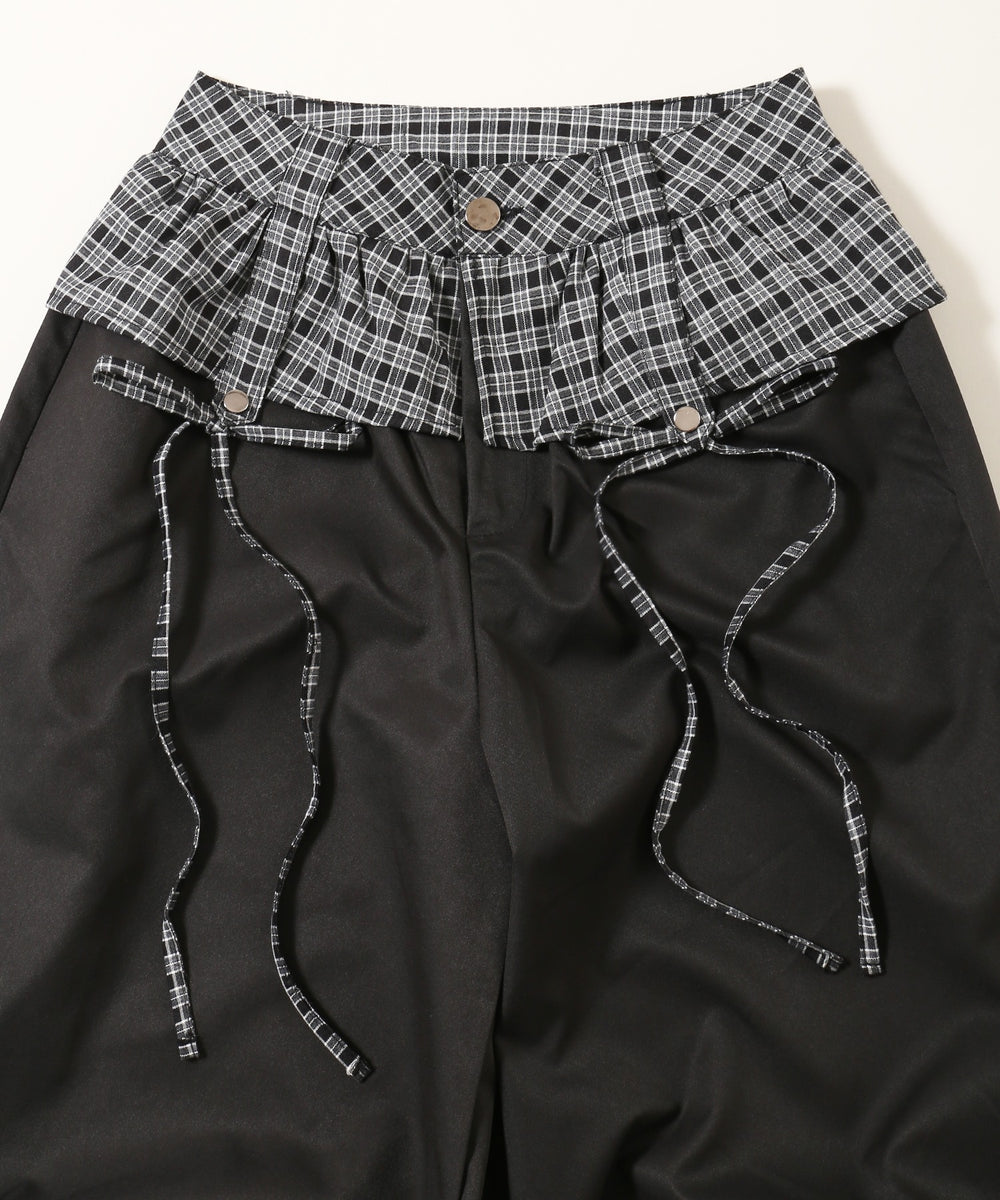 チェックレイヤードワイドパンツ