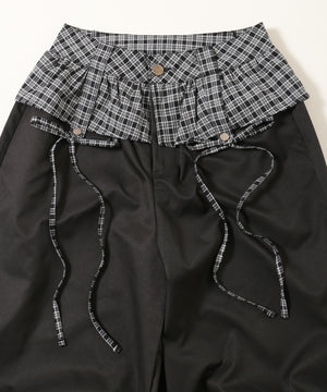 チェックレイヤードワイドパンツ