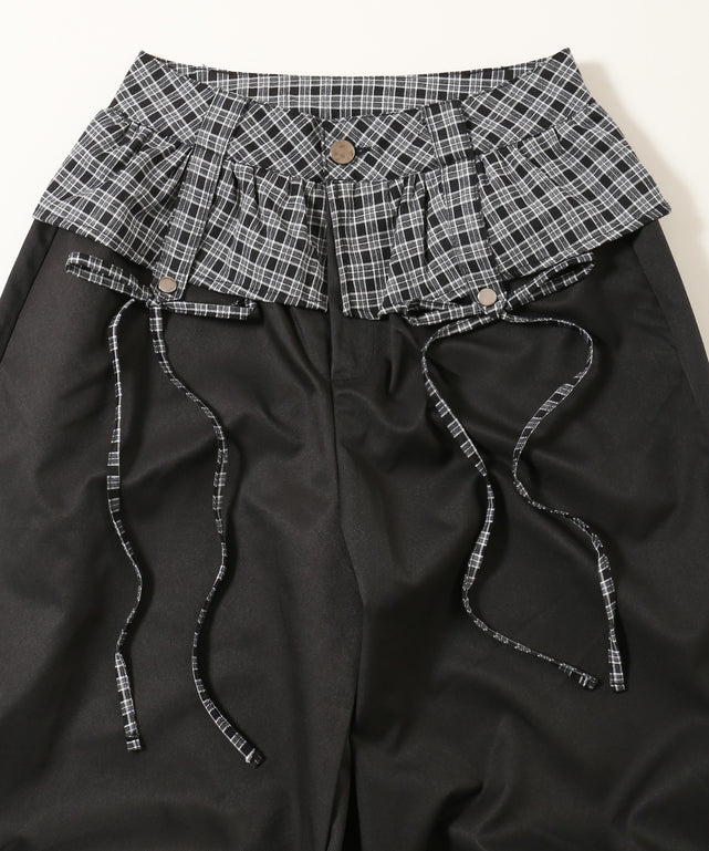 チェックレイヤードワイドパンツ