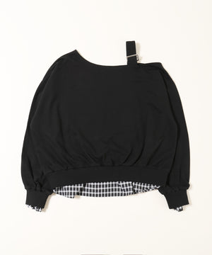 チェックレイヤードワンショルスウェット