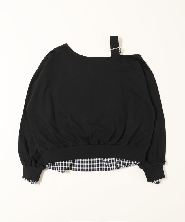 チェックレイヤードワンショルスウェット