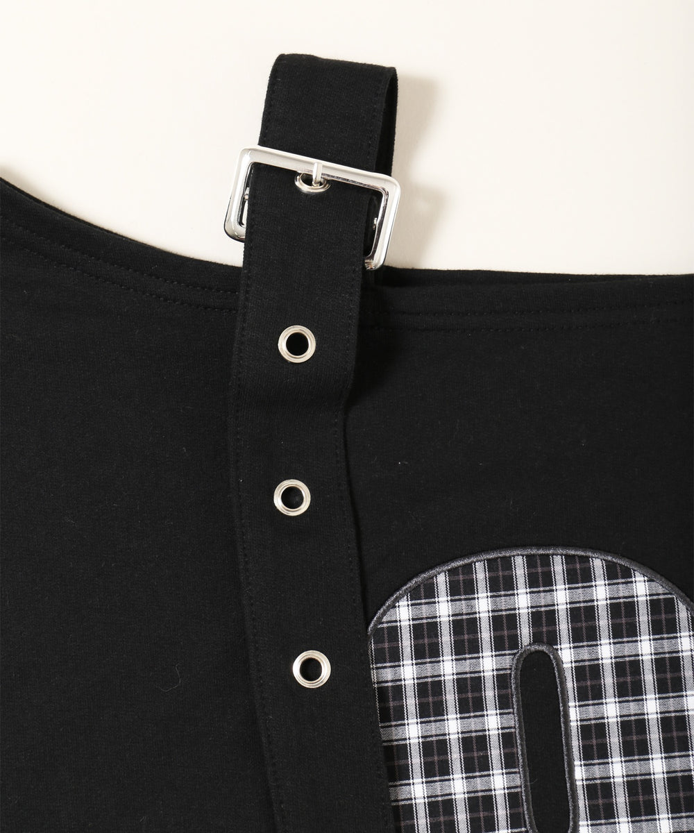 チェックレイヤードワンショルスウェット