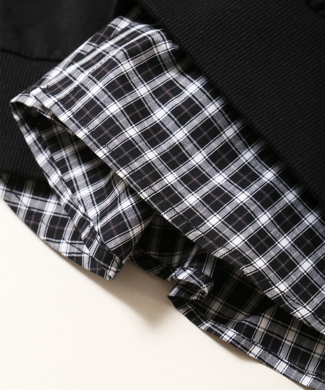 チェックレイヤードワンショルスウェット