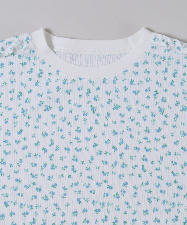 フリルラインフラワーワッフルロンT