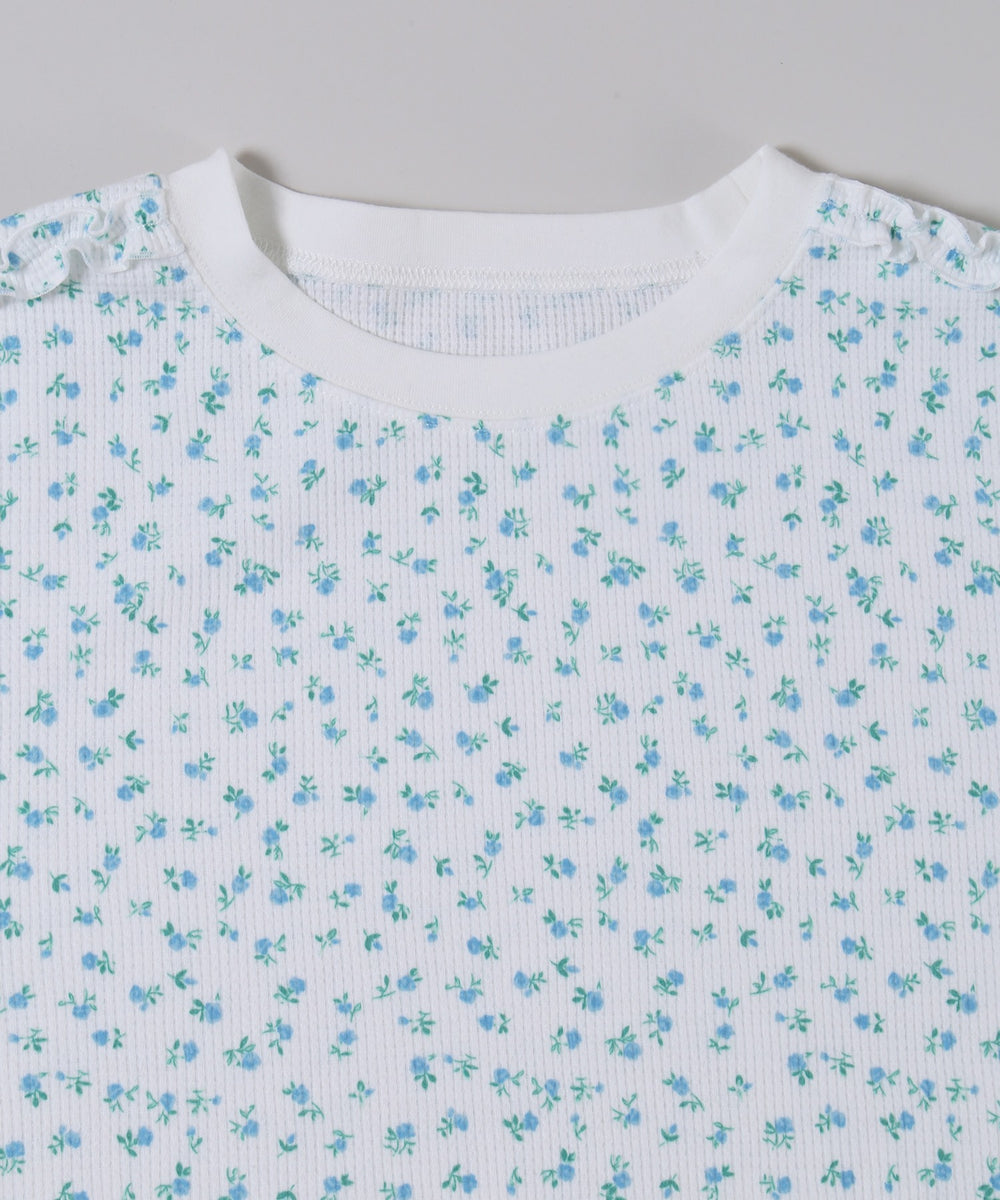 フリルラインフラワーワッフルロンT