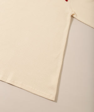 ヘンリーネックリボンラインワッフルロンT