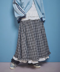 フリルレイヤードチェックロングスカート