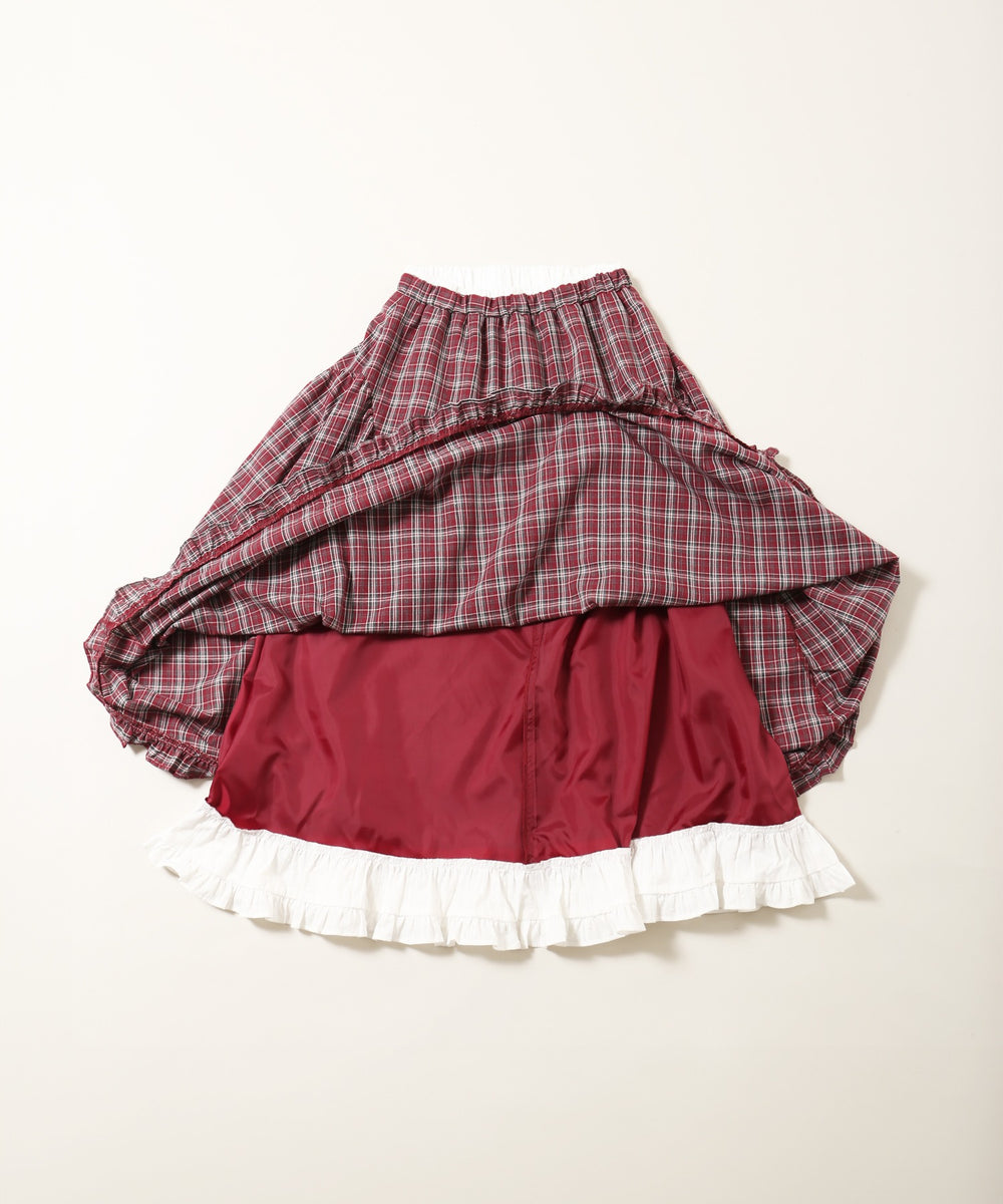 フリルレイヤードチェックロングスカート