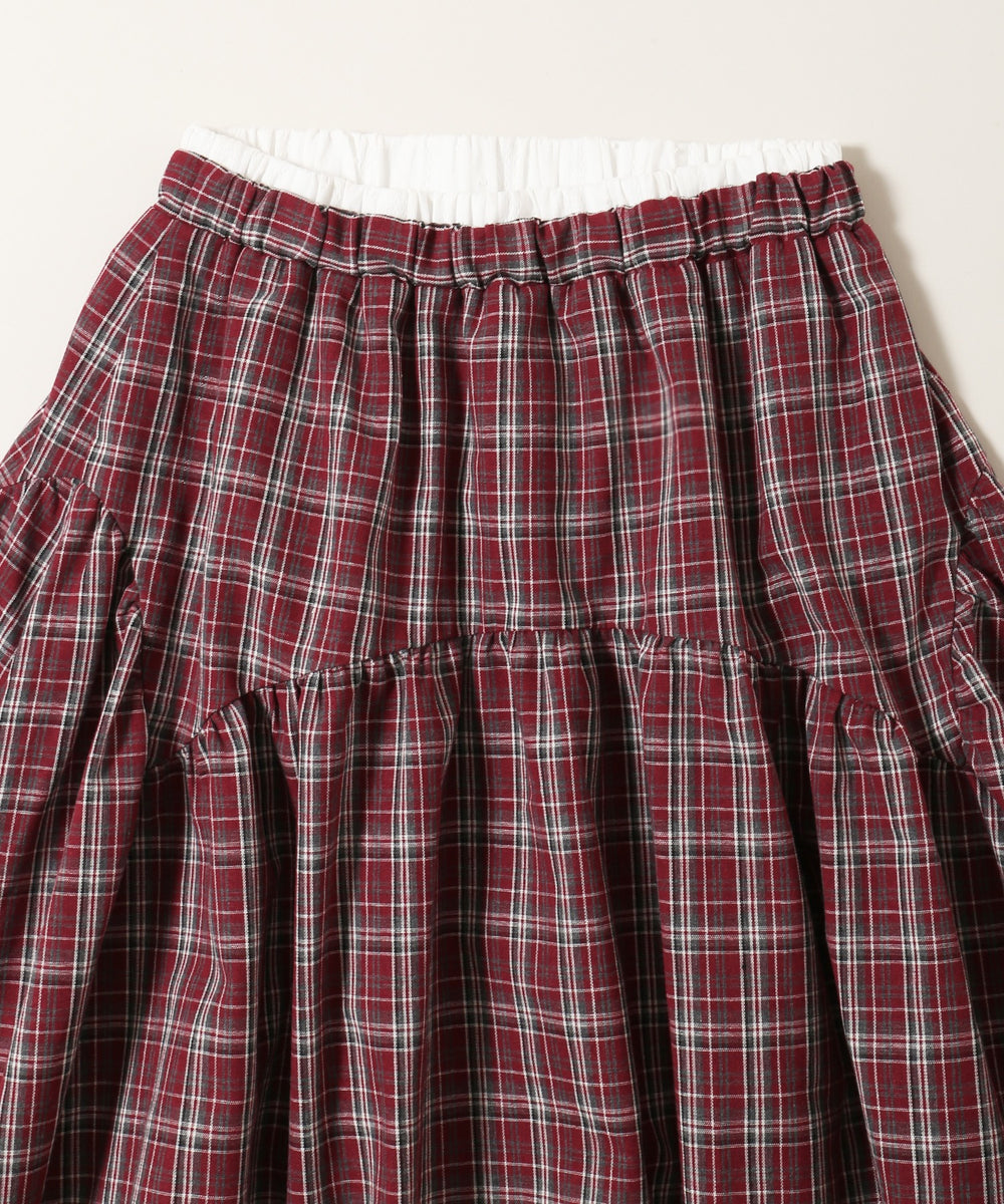 フリルレイヤードチェックロングスカート