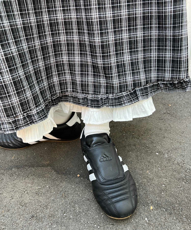 フリルレイヤードチェックロングスカート